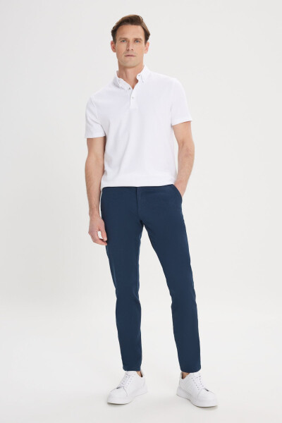 Men's Navy Canvas Slim Fit Skinny Side Pocket Stretch Chino Pants - 9