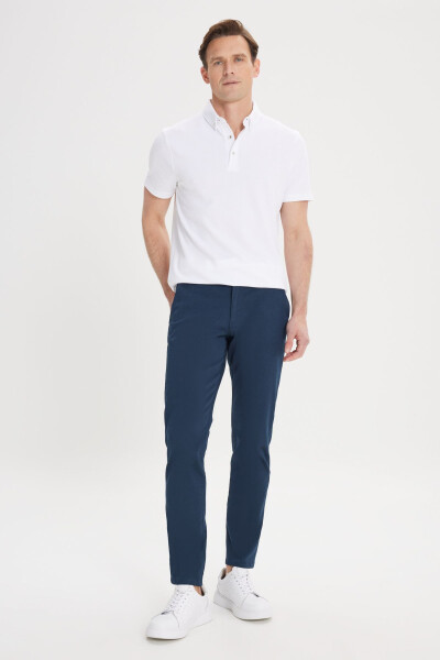 Men's Navy Canvas Slim Fit Skinny Side Pocket Stretch Chino Pants - 11