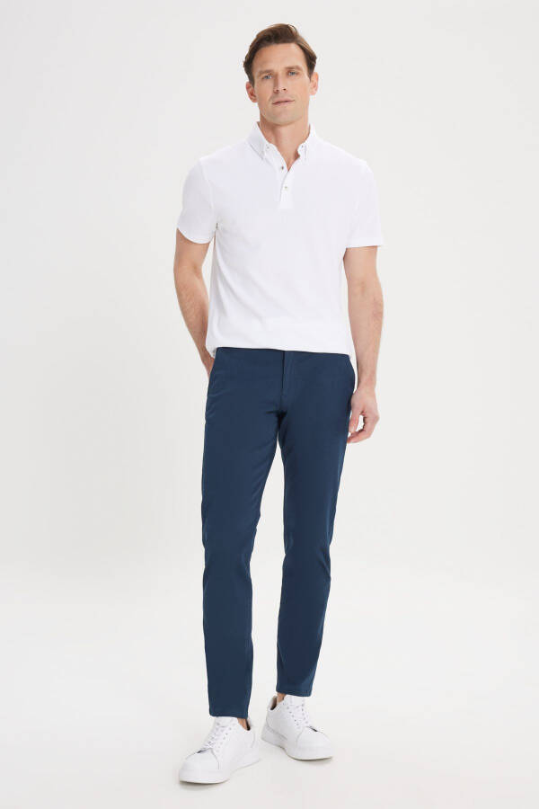 Men's Navy Canvas Slim Fit Skinny Side Pocket Stretch Chino Pants - 11