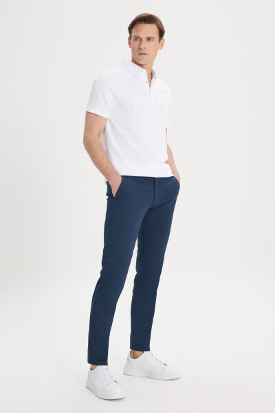 Men's Navy Canvas Slim Fit Skinny Side Pocket Stretch Chino Pants - 12