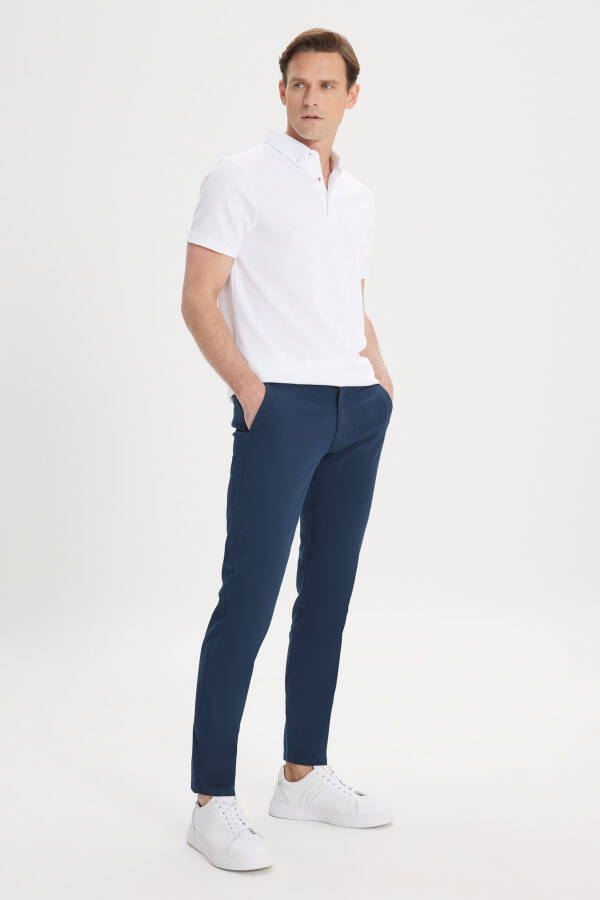 Men's Navy Canvas Slim Fit Skinny Side Pocket Stretch Chino Pants - 12