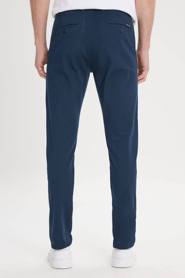 Men's Navy Canvas Slim Fit Skinny Side Pocket Stretch Chino Pants - 7