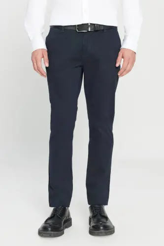 Men's Navy Canvas Slim Fit Skinny Side Pocket Stretch Chino Pants 