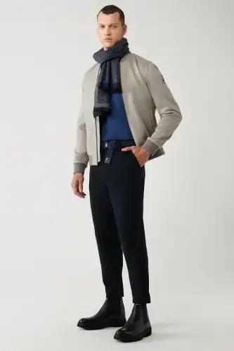 Men's Navy Chino Trousers Diagonal Pattern Knit Carrot Fit A32y3061 - AVVA (1)