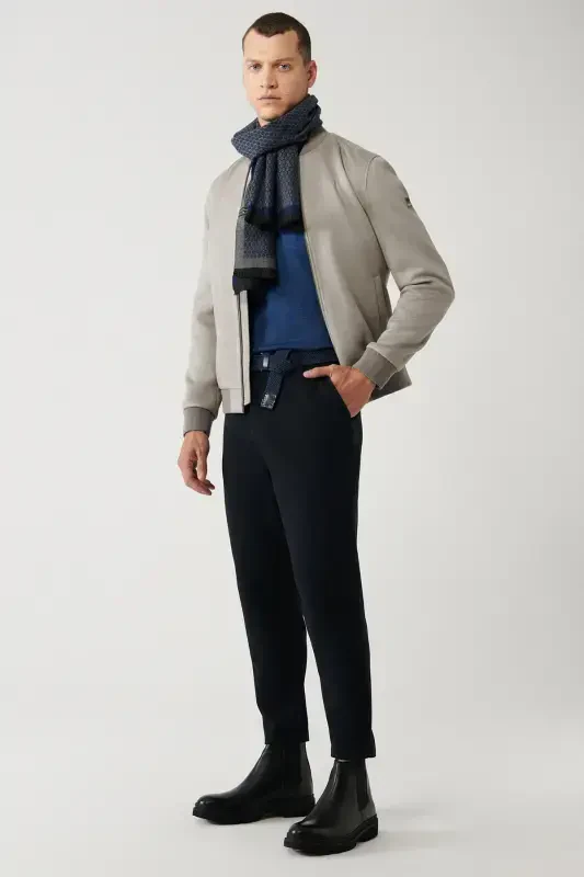 Men's Navy Chino Trousers Diagonal Pattern Knit Carrot Fit A32y3061 - 2