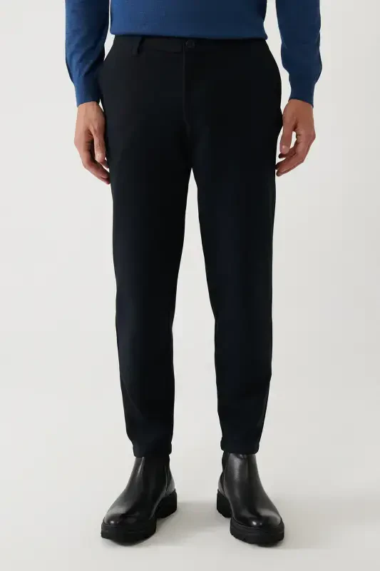 Men's Navy Chino Trousers Diagonal Pattern Knit Carrot Fit A32y3061 - 3