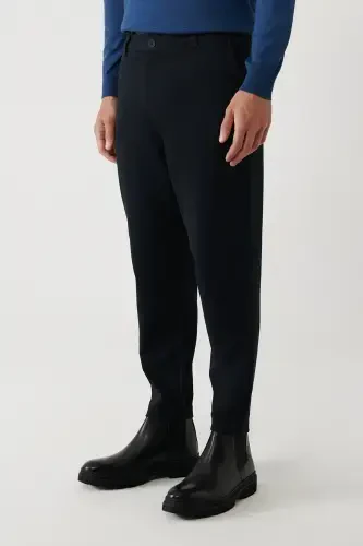 Men's Navy Chino Trousers Diagonal Pattern Knit Carrot Fit A32y3061 - 4