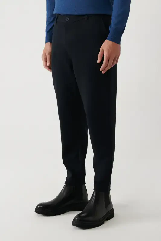 Men's Navy Chino Trousers Diagonal Pattern Knit Carrot Fit A32y3061 - 4