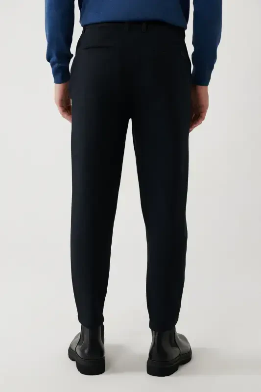 Men's Navy Chino Trousers Diagonal Pattern Knit Carrot Fit A32y3061 - 5