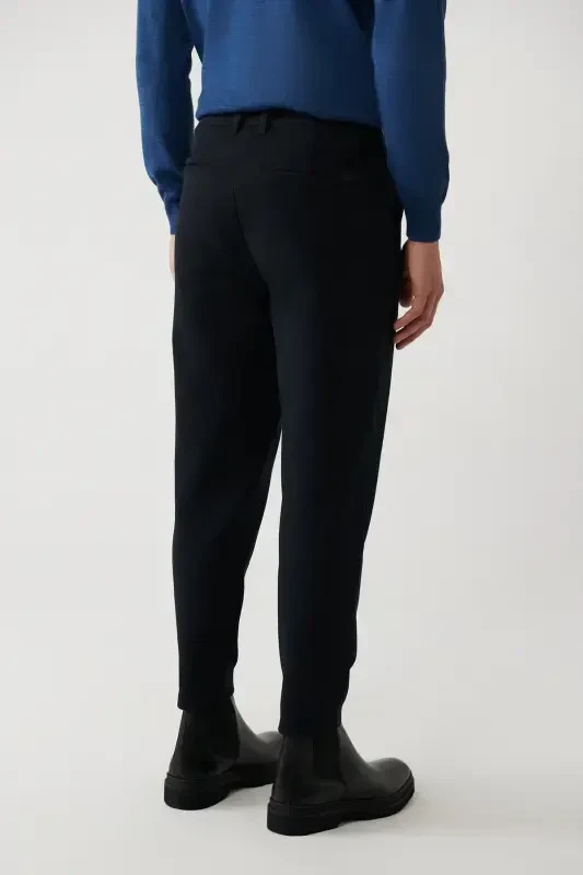 Men's Navy Chino Trousers Diagonal Pattern Knit Carrot Fit A32y3061 - 6