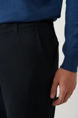 Men's Navy Chino Trousers Diagonal Pattern Knit Carrot Fit A32y3061 - 7