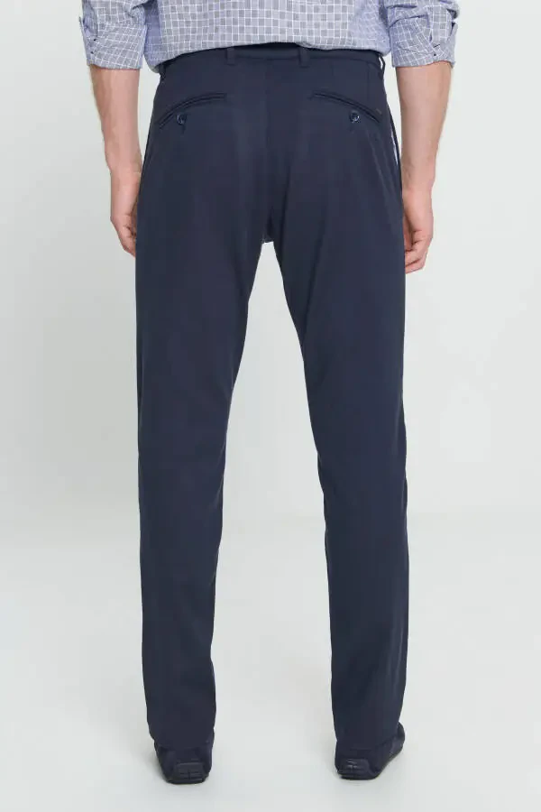 Men's Navy Comfort Fit Relaxed Fit Side Pocket Patterned Elastic Waist Trousers - 5