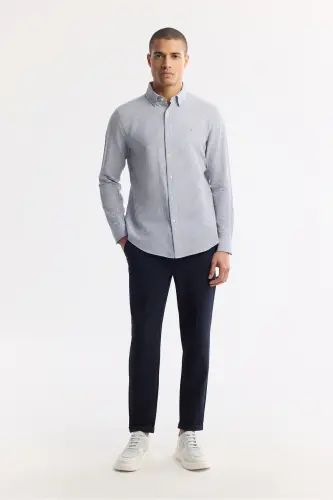 Men's Navy Comfort Fit Under Buttoned Collar Striped - 5