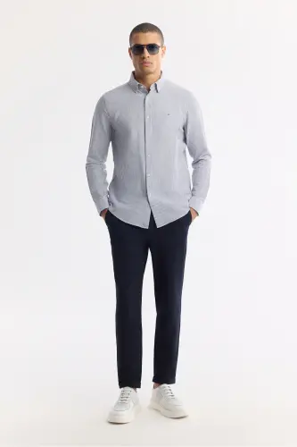Men's Navy Comfort Fit Under Buttoned Collar Striped - 6