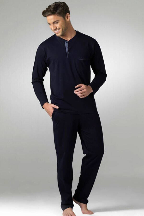 Men's Navy Cotton 2-Piece Pajama Set - 3