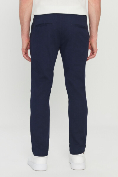 Men's Navy Cotton Slim Fit Narrow Cut Side Pocket Stretch Casual Pants - 5