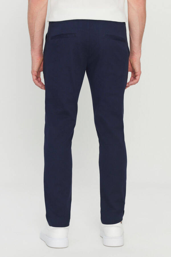 Men's Navy Cotton Slim Fit Narrow Cut Side Pocket Stretch Casual Pants - 5