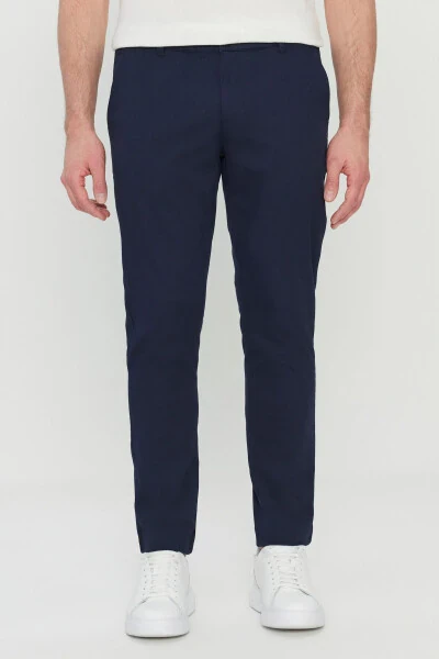 Men's Navy Cotton Slim Fit Narrow Cut Side Pocket Stretch Casual Pants - AC&CO / ALTINYILDIZ CLASSICS