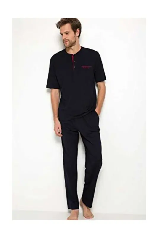 Men's Navy Groom Dowry 3-Piece Knitted Pajamas Set-Navy - 1