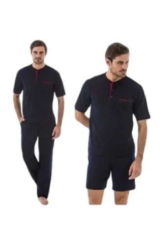 Men's Navy Groom Dowry 3-Piece Knitted Pajamas Set-Navy - PIERRE CARDIN PIJAMA (1)