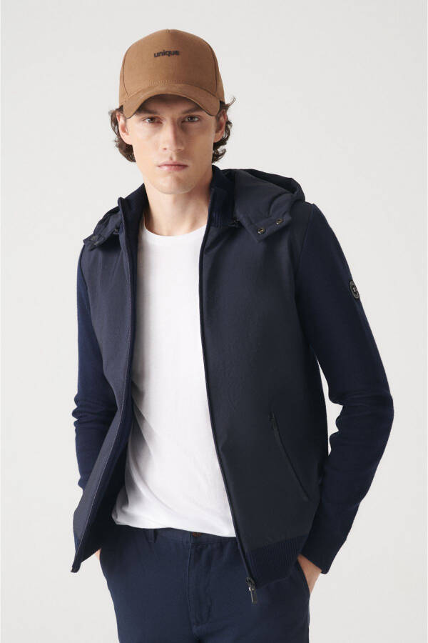 Men's Navy Hooded Wool Coat - 8