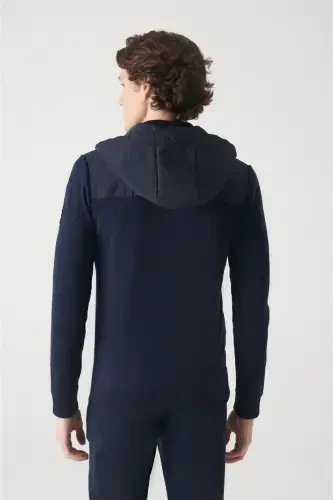 Men's Navy Hooded Wool Coat - 4