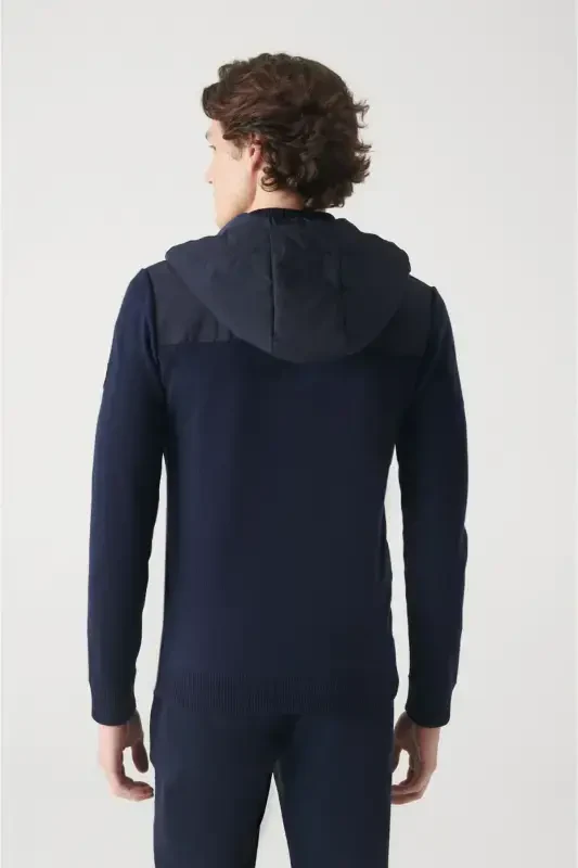 Men's Navy Hooded Wool Coat - 4