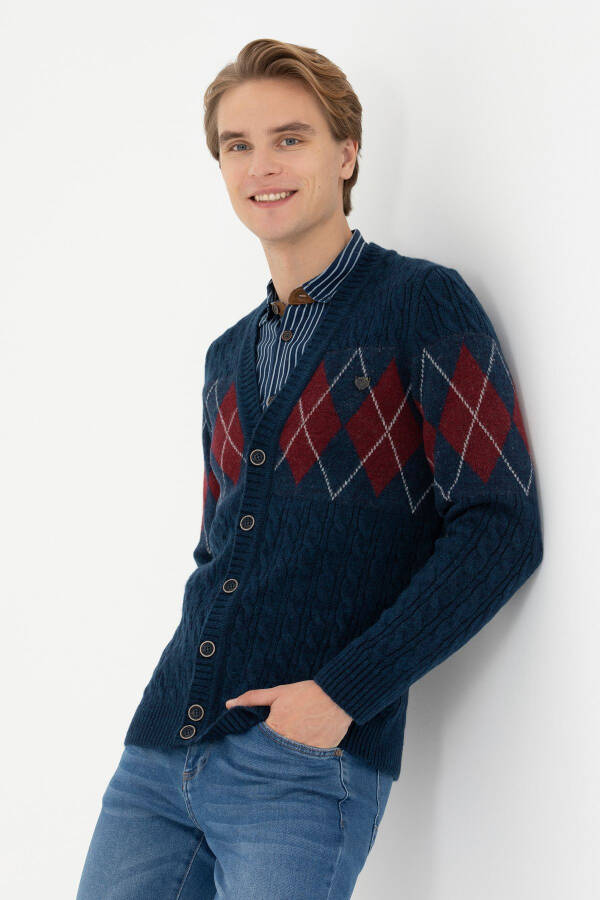 Men's Navy Knit Cardigan - 1