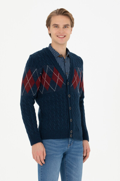 Men's Navy Knit Cardigan - 3