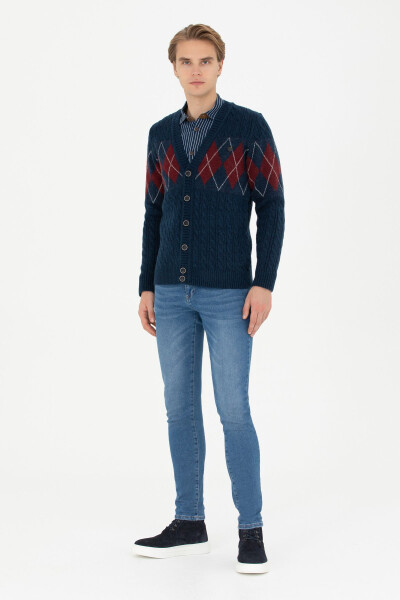 Men's Navy Knit Cardigan - 4