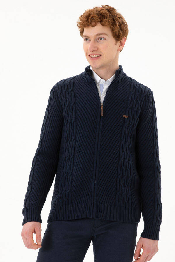 Men's Navy Knit Cardigan - 1