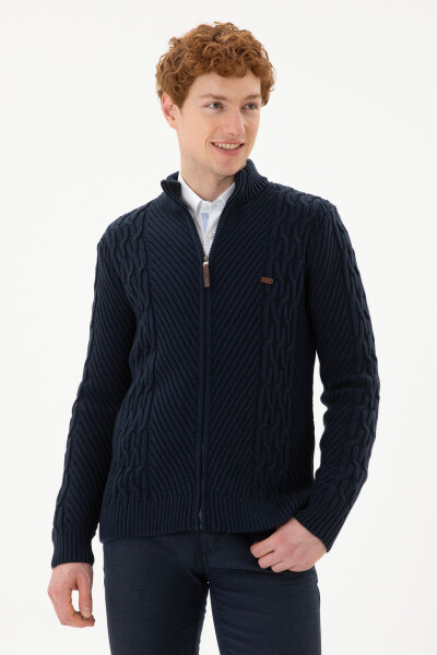 Men's Navy Knit Cardigan - 3