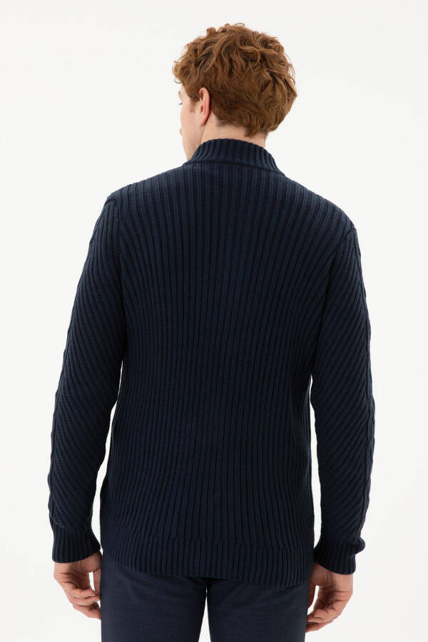 Men's Navy Knit Cardigan - 5