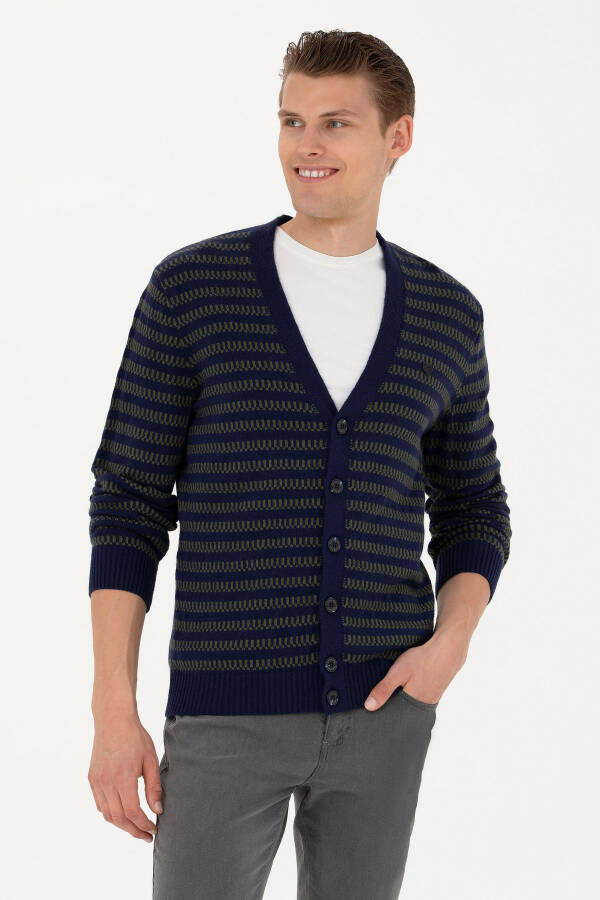 Men's Navy Knit Cardigan - 1