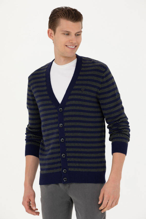 Men's Navy Knit Cardigan - 3