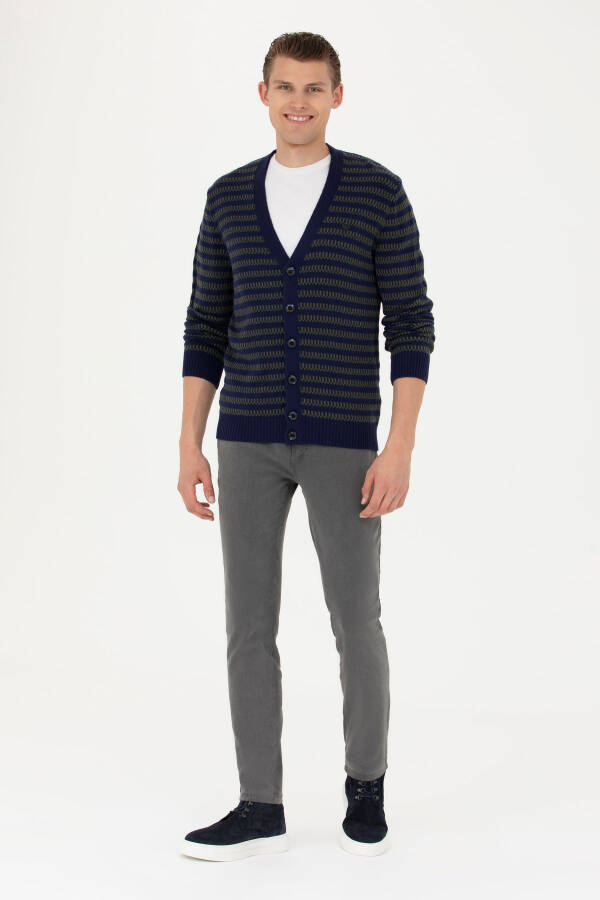 Men's Navy Knit Cardigan - 4