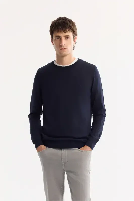 Men's Navy Knit Sweater - AVVA