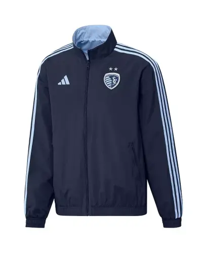 Men's Navy, Light Blue Sporting Kansas City 2023 On-Field Anthem Full-Zip Reversible Team Jacket-Navy, Light Blue - ADIDAS (1)