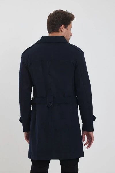 Men's Navy Long Wool Coat - 15