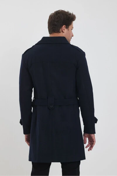 Men's Navy Long Wool Coat - 7