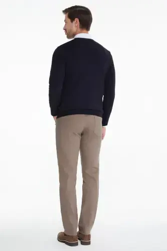 Men's Navy Patterned V-Neck Knit Sweater - HATEMOĞLU (1)