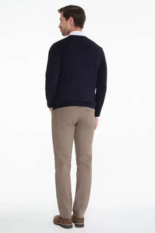 Men's Navy Patterned V-Neck Knit Sweater - 2