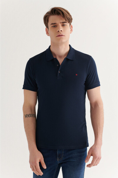 Men's Navy Polo Collar T-shirt 100% Cotton Cool Fit Regular Fit E001004 - 15