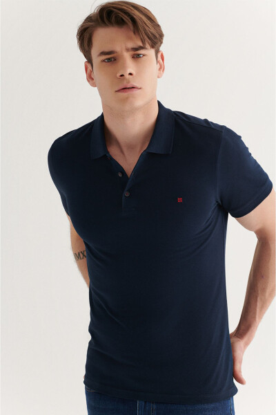 Men's Navy Polo Collar T-shirt 100% Cotton Cool Fit Regular Fit E001004 - 16