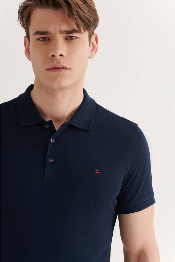 Men's Navy Polo Collar T-shirt 100% Cotton Cool Fit Regular Fit E001004 - 17