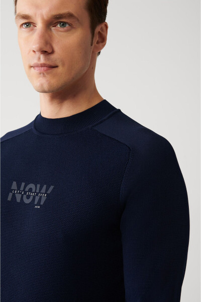 Men's Navy Rayon Knit Sweater - 2