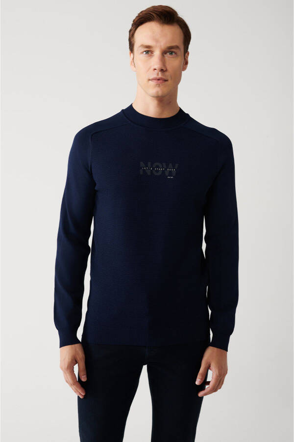 Men's Navy Rayon Knit Sweater - 3