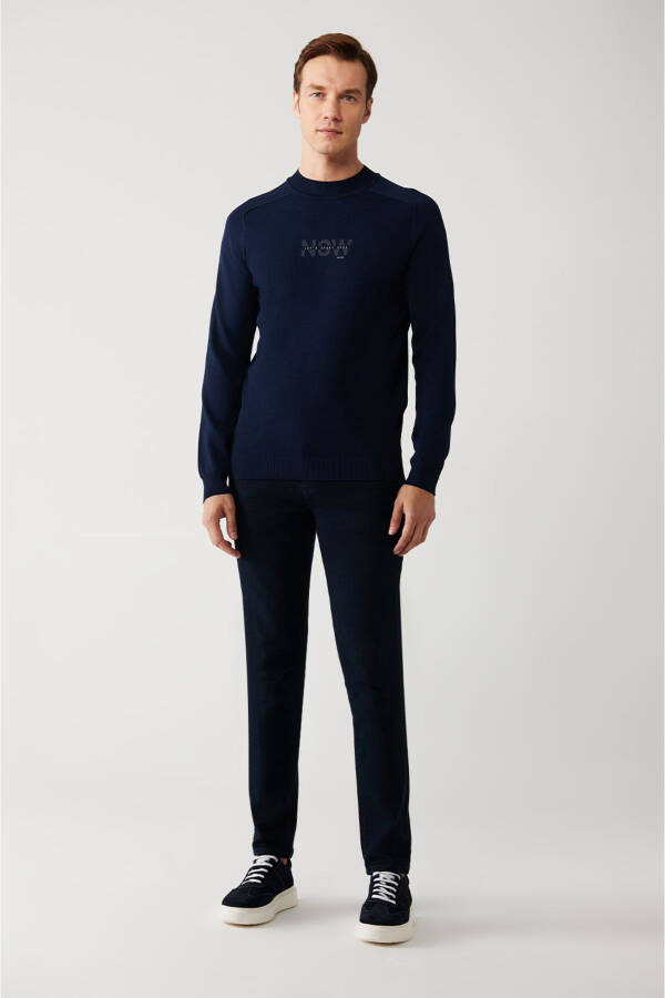 Men's Navy Rayon Knit Sweater - 5