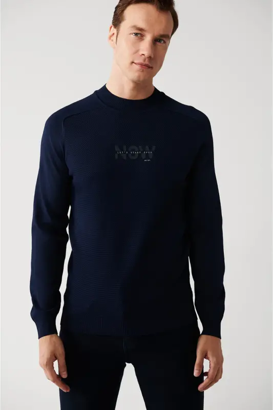 Men's Navy Rayon Knit Sweater - AVVA
