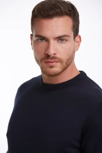 Men's Navy Regular Fit 100% Cotton Crew Neck - 5